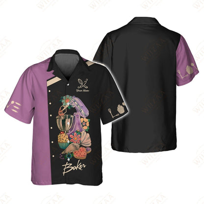 Personalized Baker Shirt - Bold Mixer & Pastry Graphics on Mauve Background