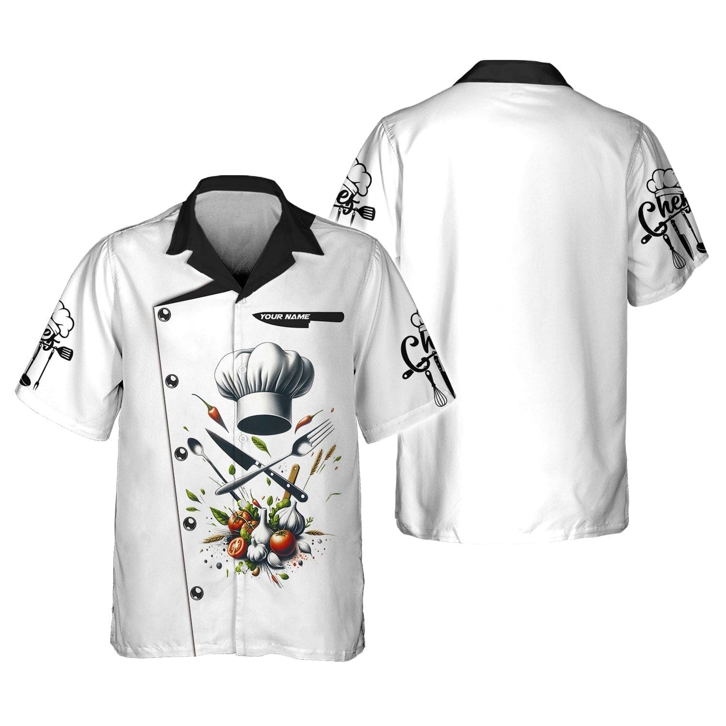 Personalized Chef Shirt - Classic Culinary Tools & Fresh Herbs Ensemble, All Over Printed