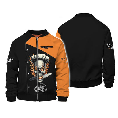 Personalized Chef Shirt - Edgy Flaming Skull Motif for the Passionate Cook, All Over Printed