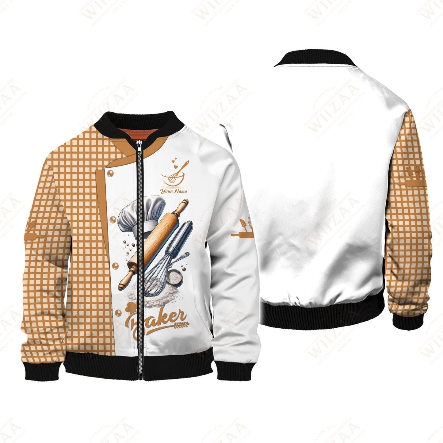 Personalized Baker Shirt - Refined Whisk & Rolling Pin Design on Classic White