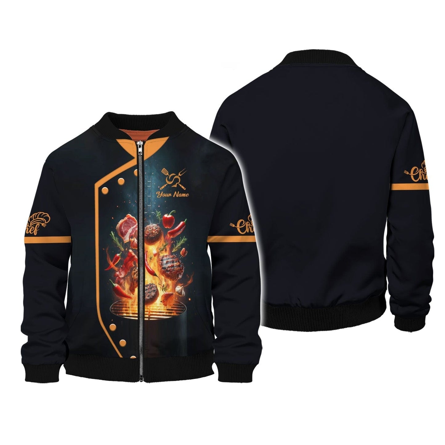 Personalized Chef Shirt - Fiery BBQ Design for Grill Masters, All Over Printed