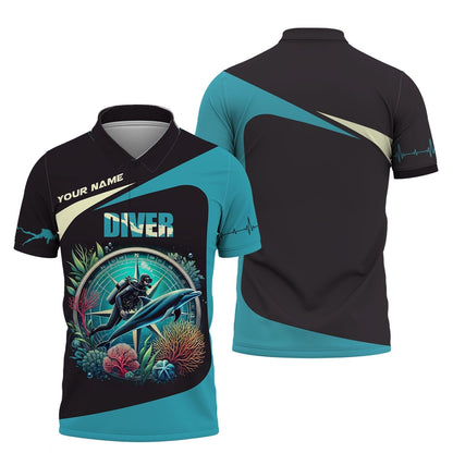 3D Full Print Scuba Diving T-Shirts Personalized Name Gift For Diver Lovers