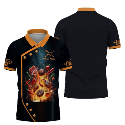 Personalized Chef Shirt - Fiery BBQ Design for Grill Masters, All Over Printed