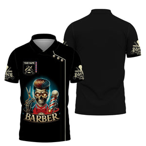 3D Full Print Skull Barber Shirt Personalized Name Gift For Barber Lovers, All Over Printed