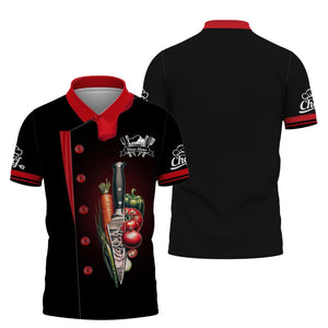 Camisa de chef personalizada: escudo de cuchillo y verduras crujientes para chefs