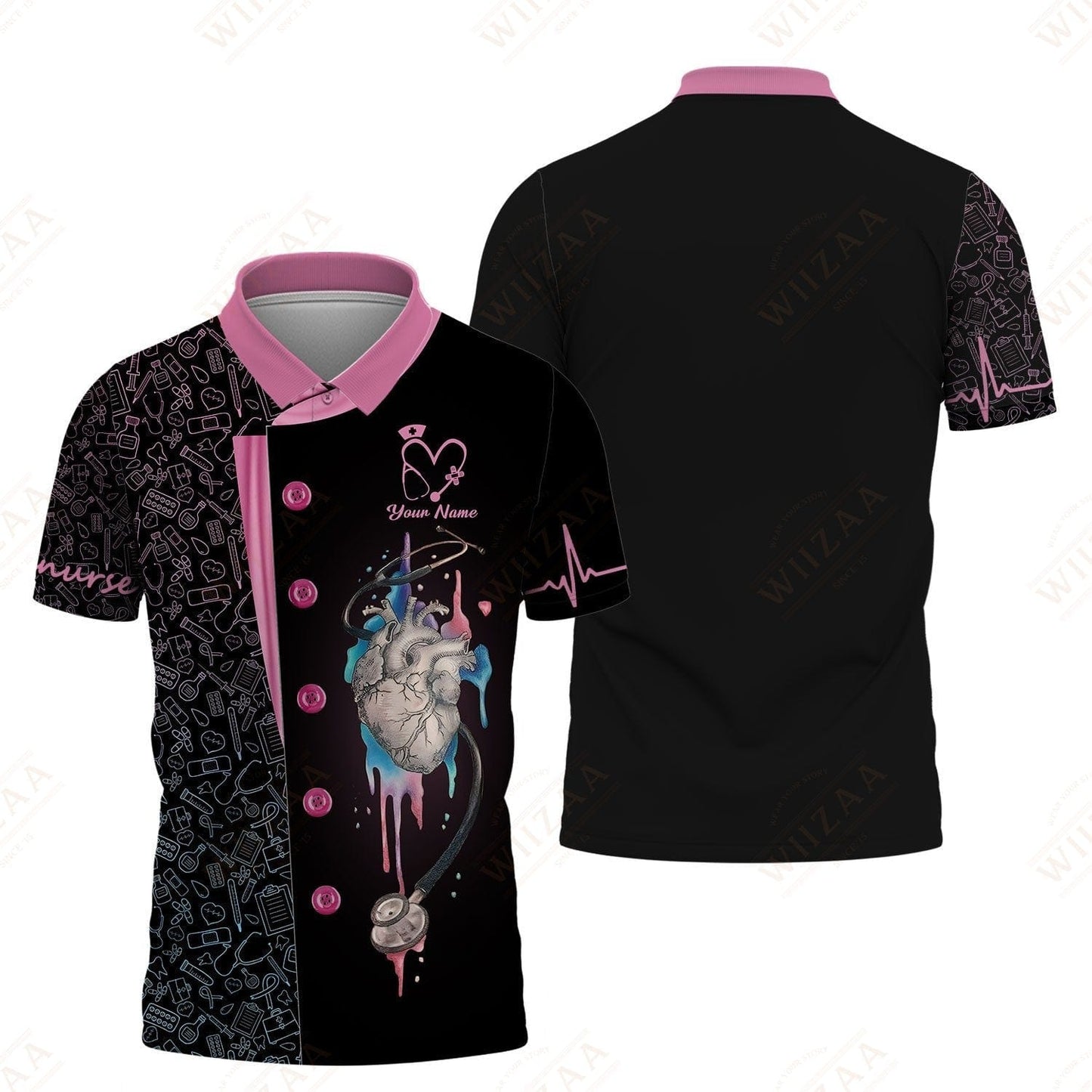 Camiseta de enfermera personalizada: ilustración de línea de ECG y corazón anatómico