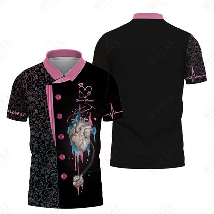 Camiseta de enfermera personalizada: ilustración de línea de ECG y corazón anatómico