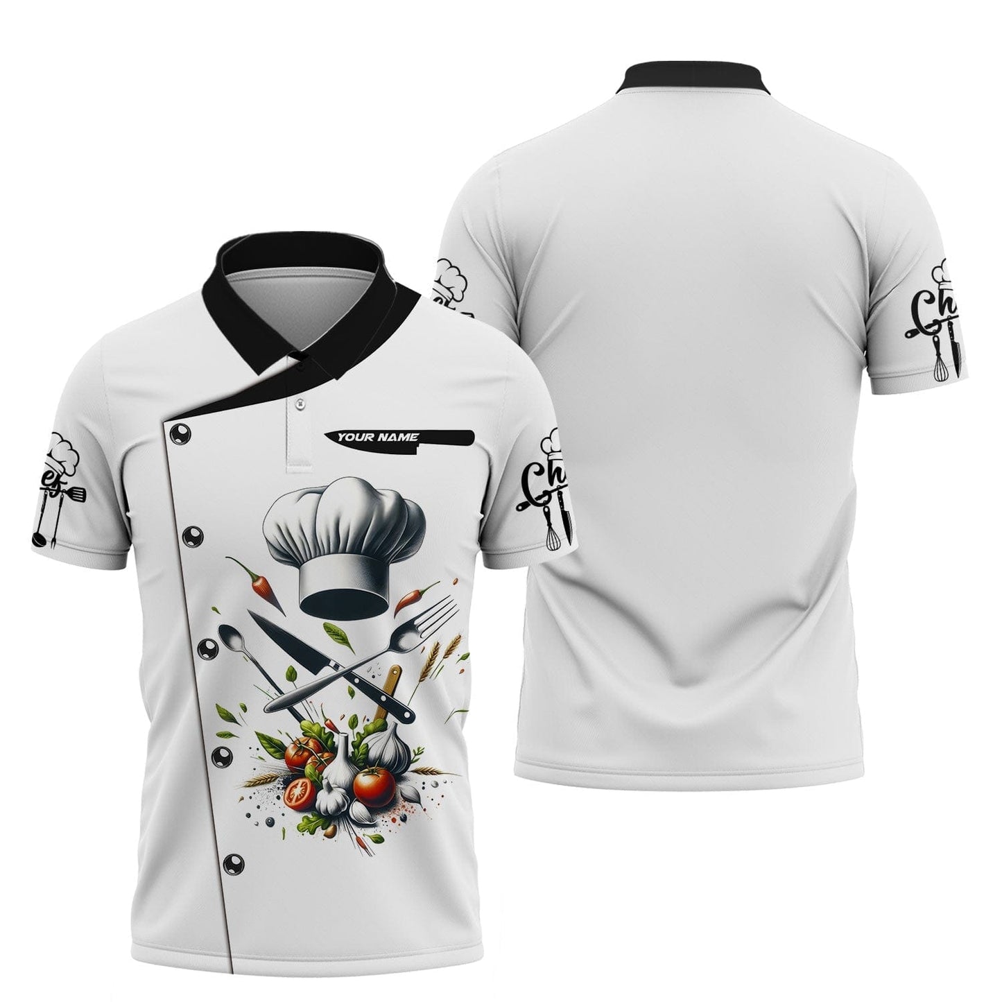 Personalized Chef Shirt - Classic Culinary Tools & Fresh Herbs Ensemble, All Over Printed