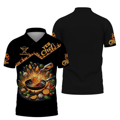 Personalized Chef Shirt - Fiery Skillet & Colorful Ingredients Display