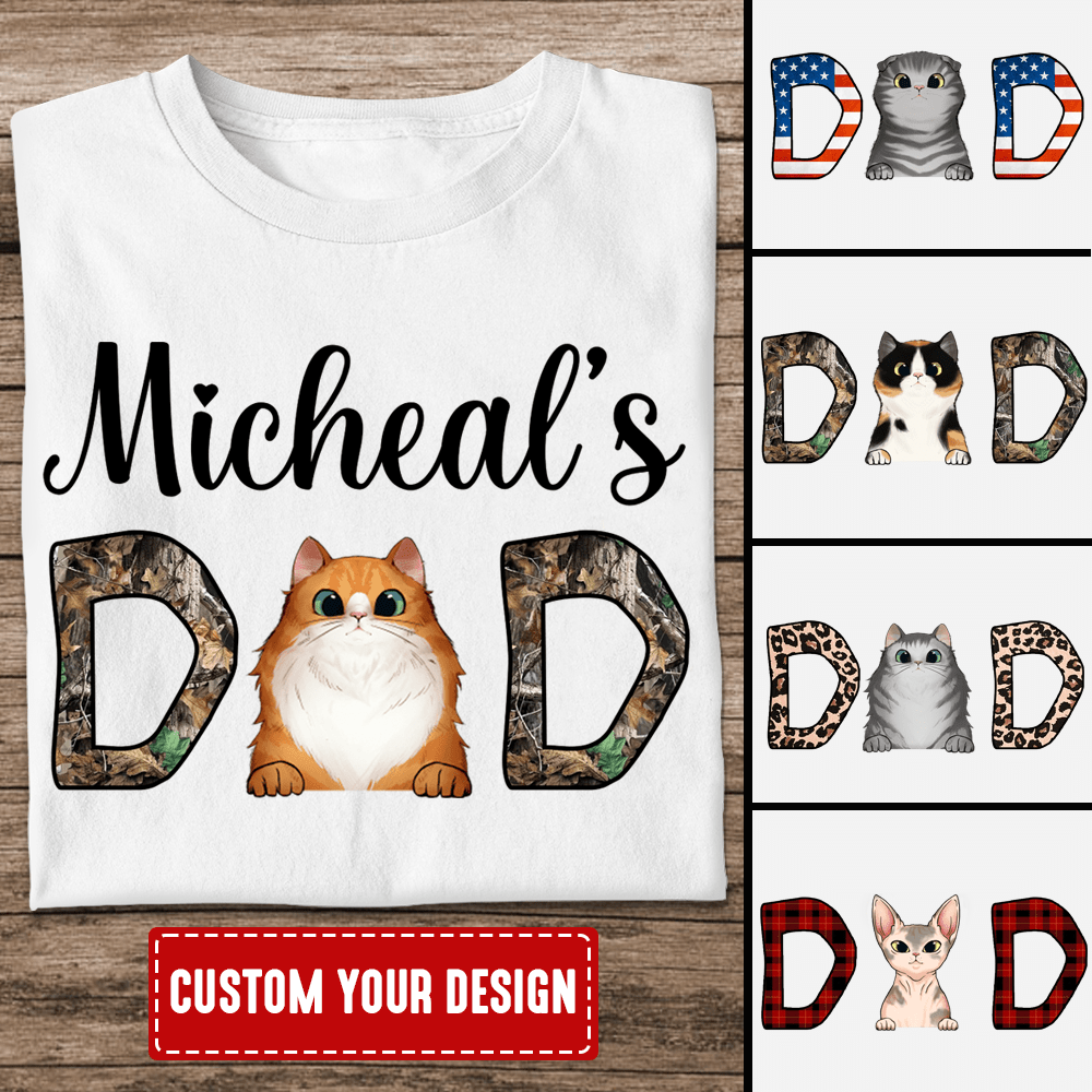 Personalized Cat Lover Shirt - US Flag DAD Edition with Your Name & Cat