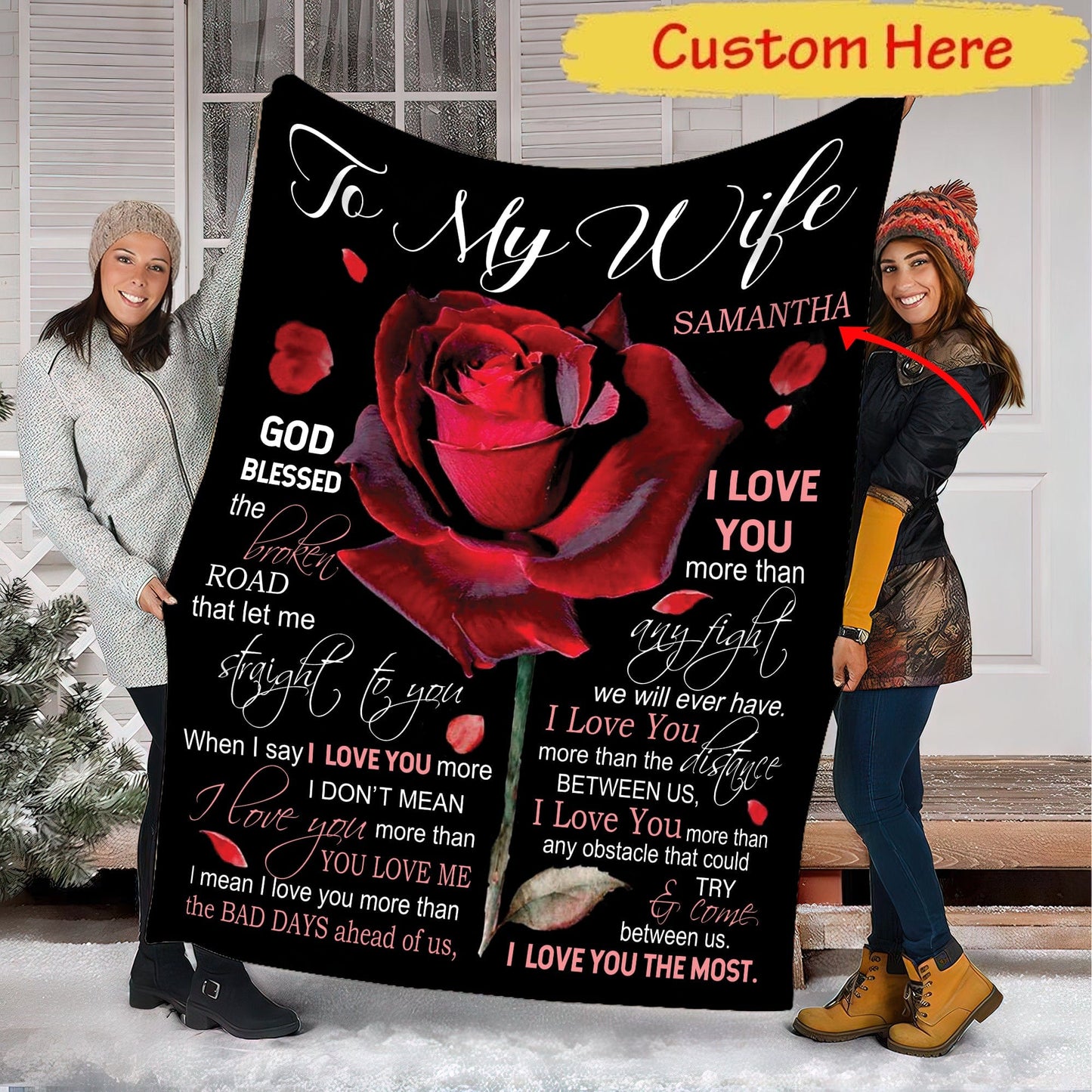 Manta de vellón y sherpa con rosas personalizadas para San Valentín para mi esposa
