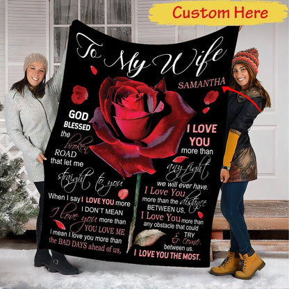 Manta de vellón y sherpa con rosas personalizadas para San Valentín para mi esposa