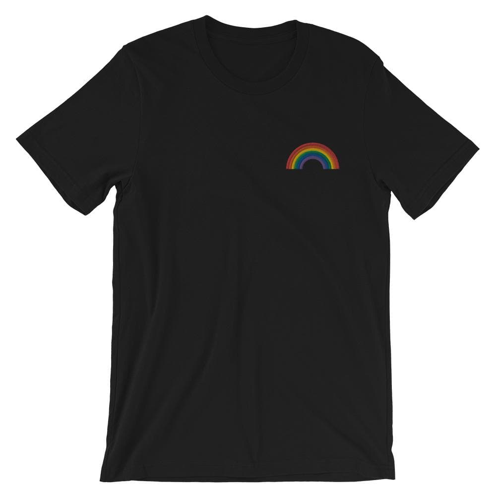 Minimalist LGBTQ+ Pride T-Shirt - Small Rainbow Embroidery on Black Tee