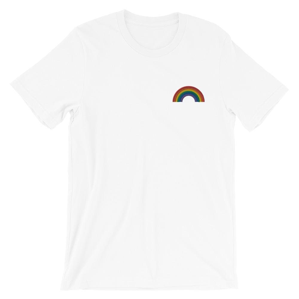 Minimalist LGBTQ+ Pride T-Shirt - Small Rainbow Embroidery on Black Tee