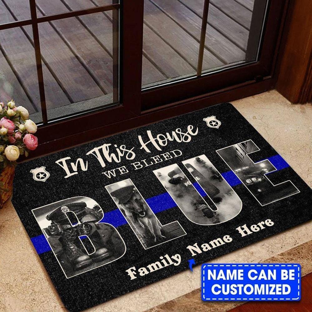 In This House We Bleed Blue, Personalized Police Doormat
