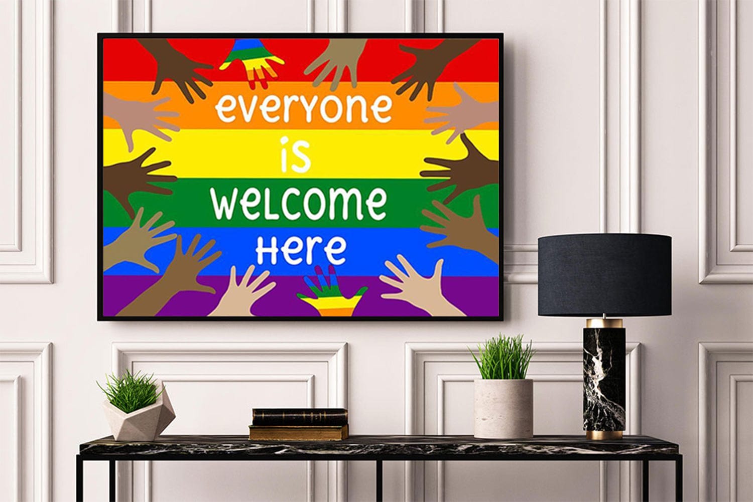 Everyone Is Welcome Here Proud Lgbt Rainbow Hand Poster, Canvas