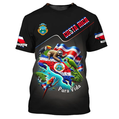 Pura Vida 3D Full Print Map Of Costa Rica Shirts, All Over Printed