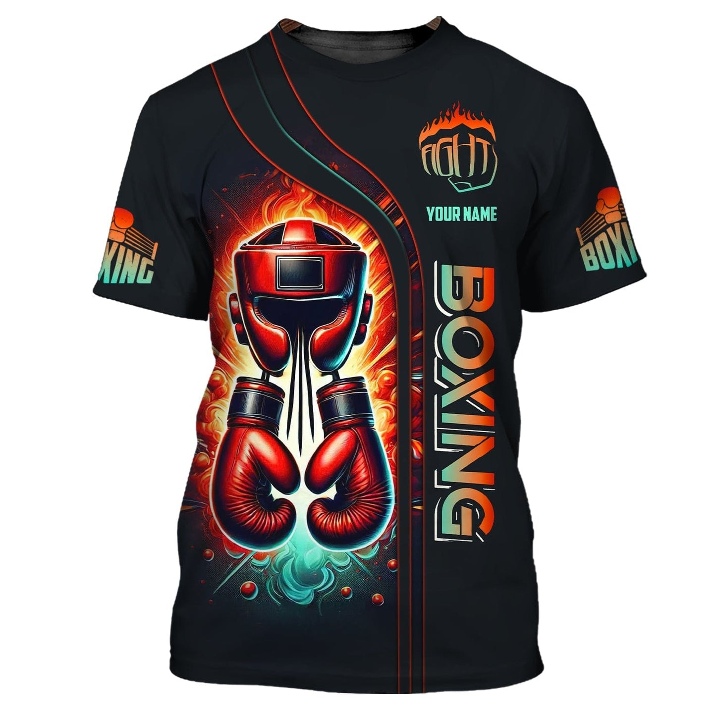 3D Full Print Helmet And Red Boxing Gloves Zipper Hoodie Personalized Name Gift For Boxer Lovers, All Over Printed