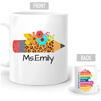 Personalized Teacher Mug - Thoughtful Encourager, Amazingly Caring, Hardworking & Enthusiastic, A Resourceful TEACHER