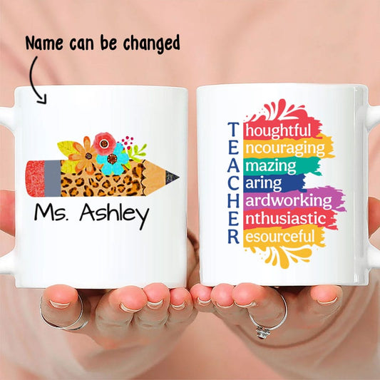 Taza personalizada para profesores: motivador atento, increíblemente atento, trabajador y entusiasta, un PROFESOR ingenioso