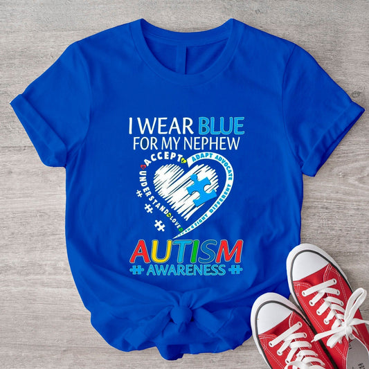 Camiseta de aceptación del autismo, "Me pongo azul por mi sobrino", camiseta de concienciación sobre el autismo