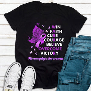 Win Faith Cure Overcome, Fibromyalgia Awareness Shirt, Purple Ribbon Butterfly