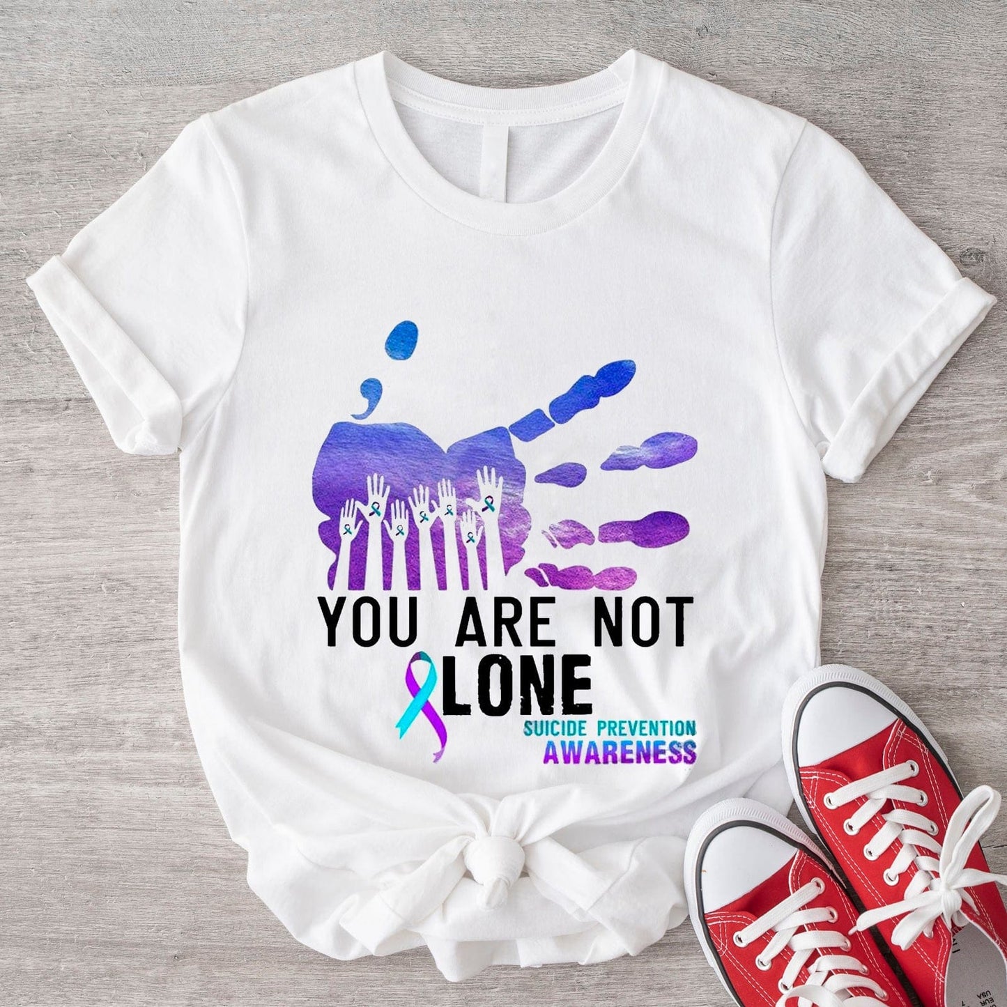No estás solo, camiseta con punto y coma en el mes de concientización sobre la prevención del suicidio