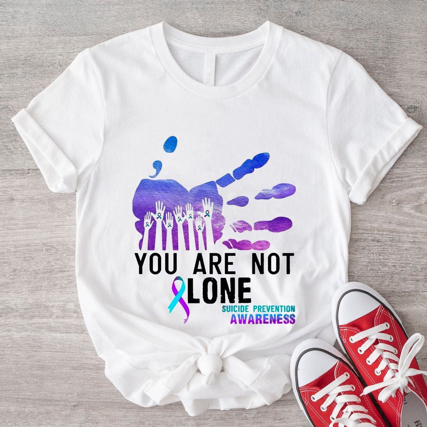 You Are Not Alone, Semicolon Hand, Suicide Prevention Awareness Month Shirt