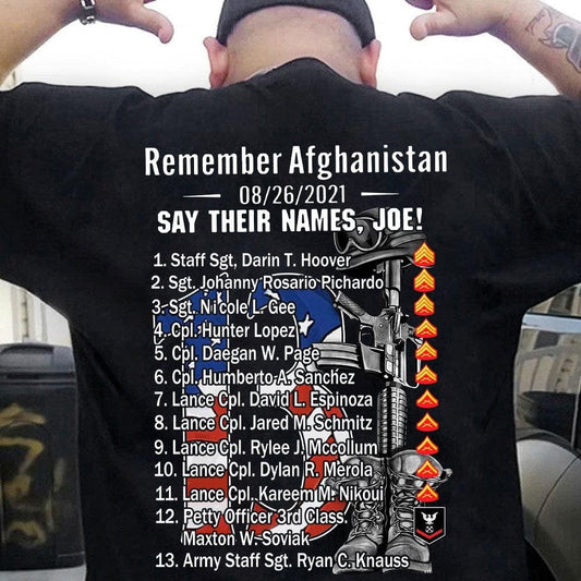 Recuerde Afganistán 26/08/2021 Diga sus nombres Camisetas de veteranos de Joe