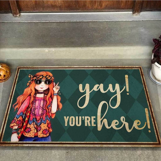 Yay You're Here  Hippie Doormat
