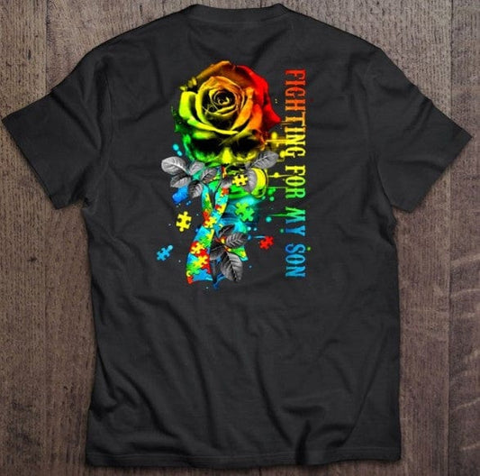 Fighting For My Son Autism Awareness Rose Shirt