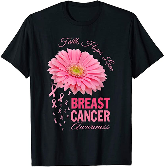 Camiseta con mensaje de fe, esperanza y amor para concienciar sobre el cáncer de mama