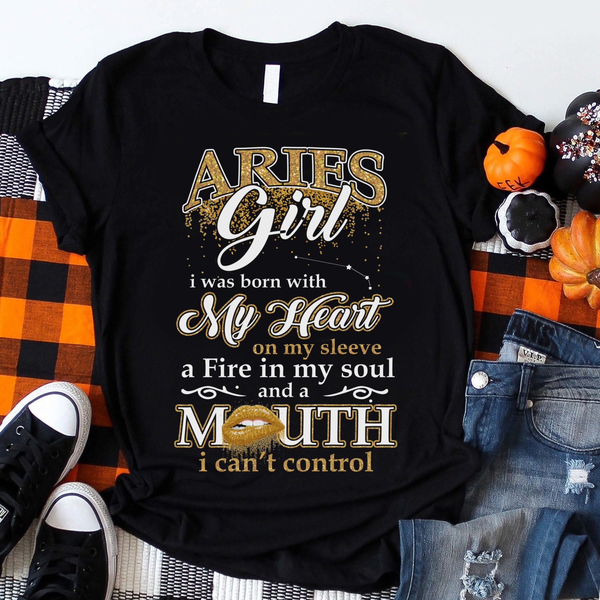 Aries Girl I Was Born With My Heart Zodiac Shirt