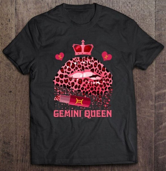 Gemini Queen Leopard Pink Lips Zodiac Shirt