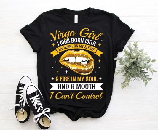 Virgo Girl I Was Born With My Heart On My Sleeve Zodiac Shirt