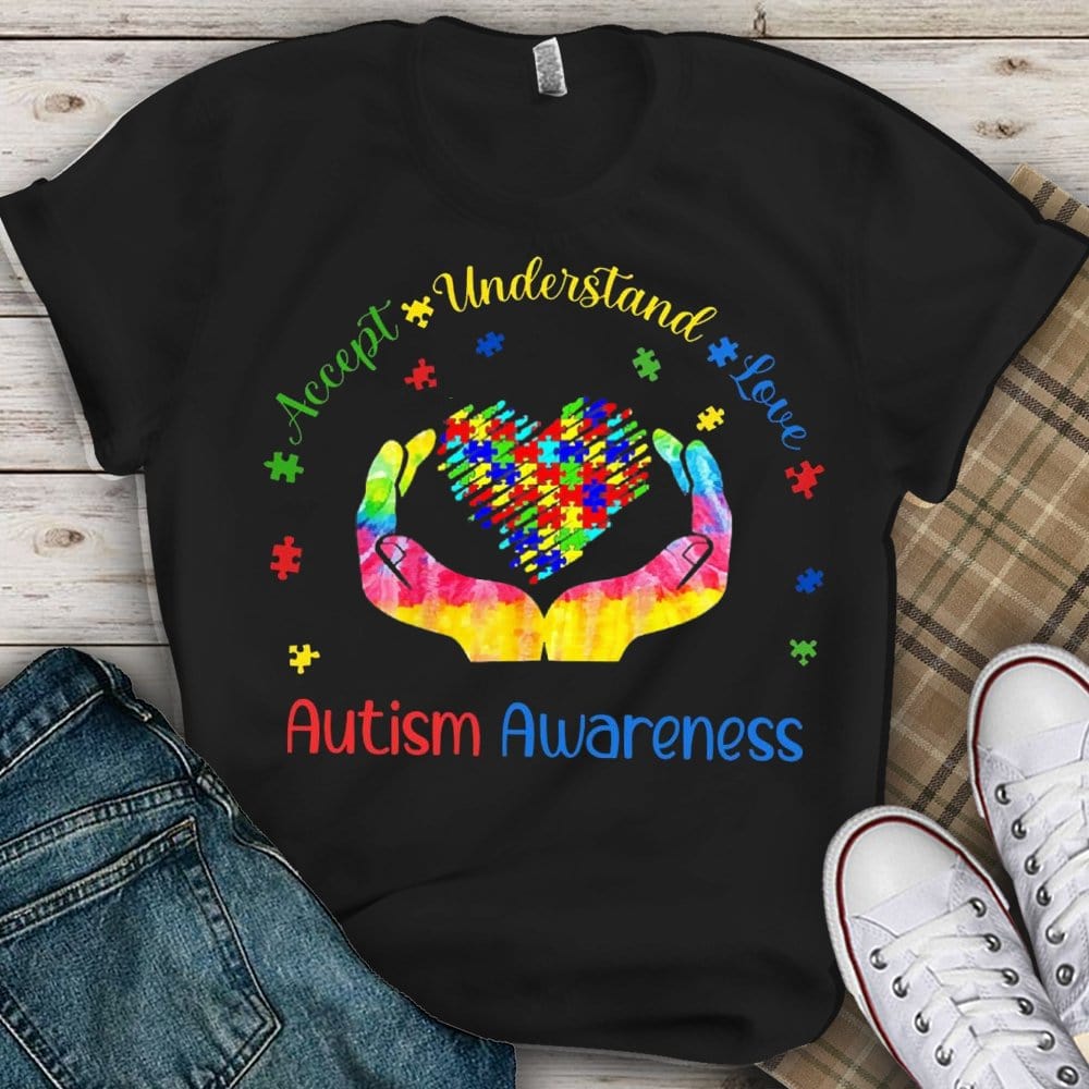 Camiseta de concienciación sobre el autismo "Aceptar, comprender, amar"