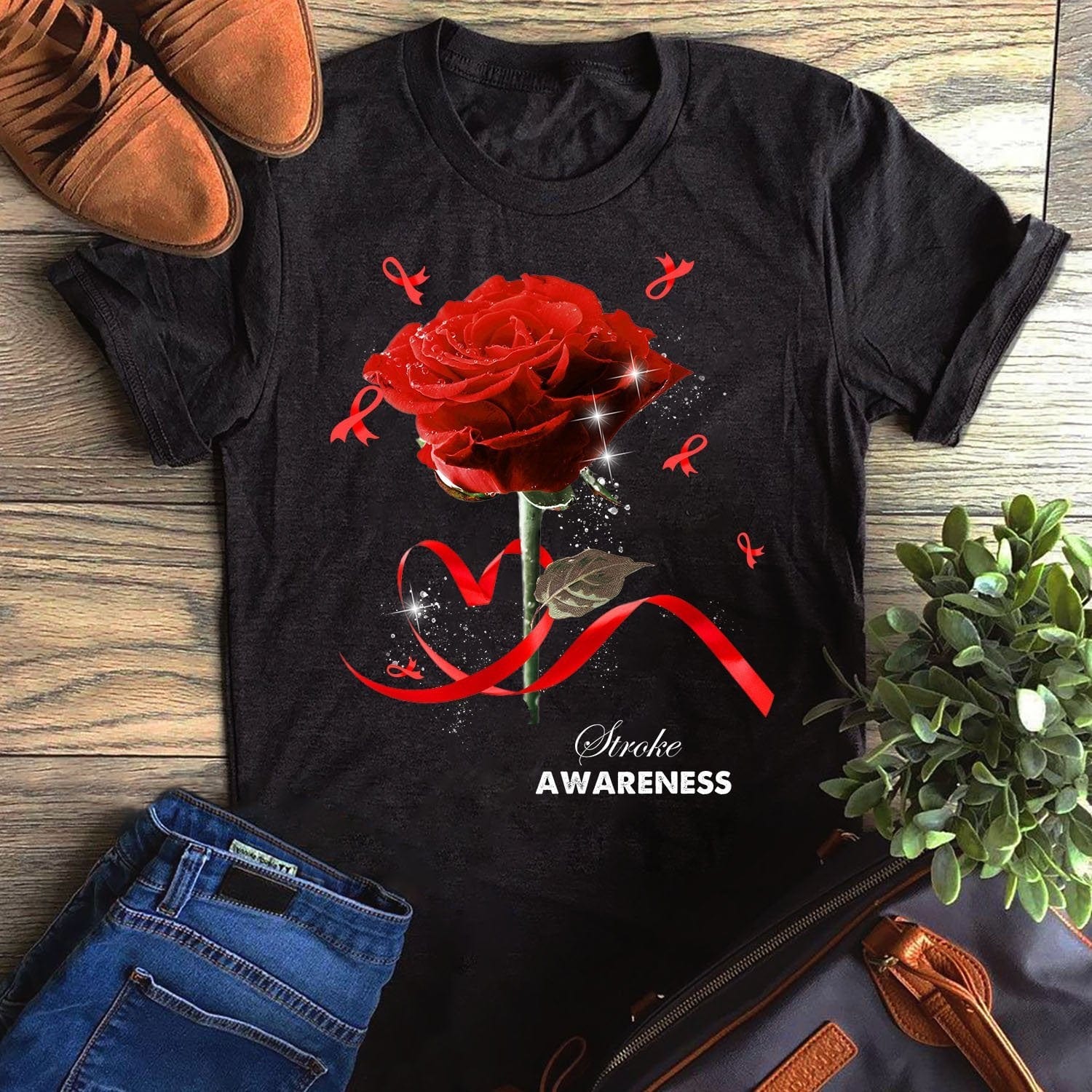 Flower Rose Heart Stroke Awareness Shirt