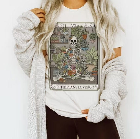 Camiseta divertida con esqueleto de la carta del tarot para amantes de las plantas