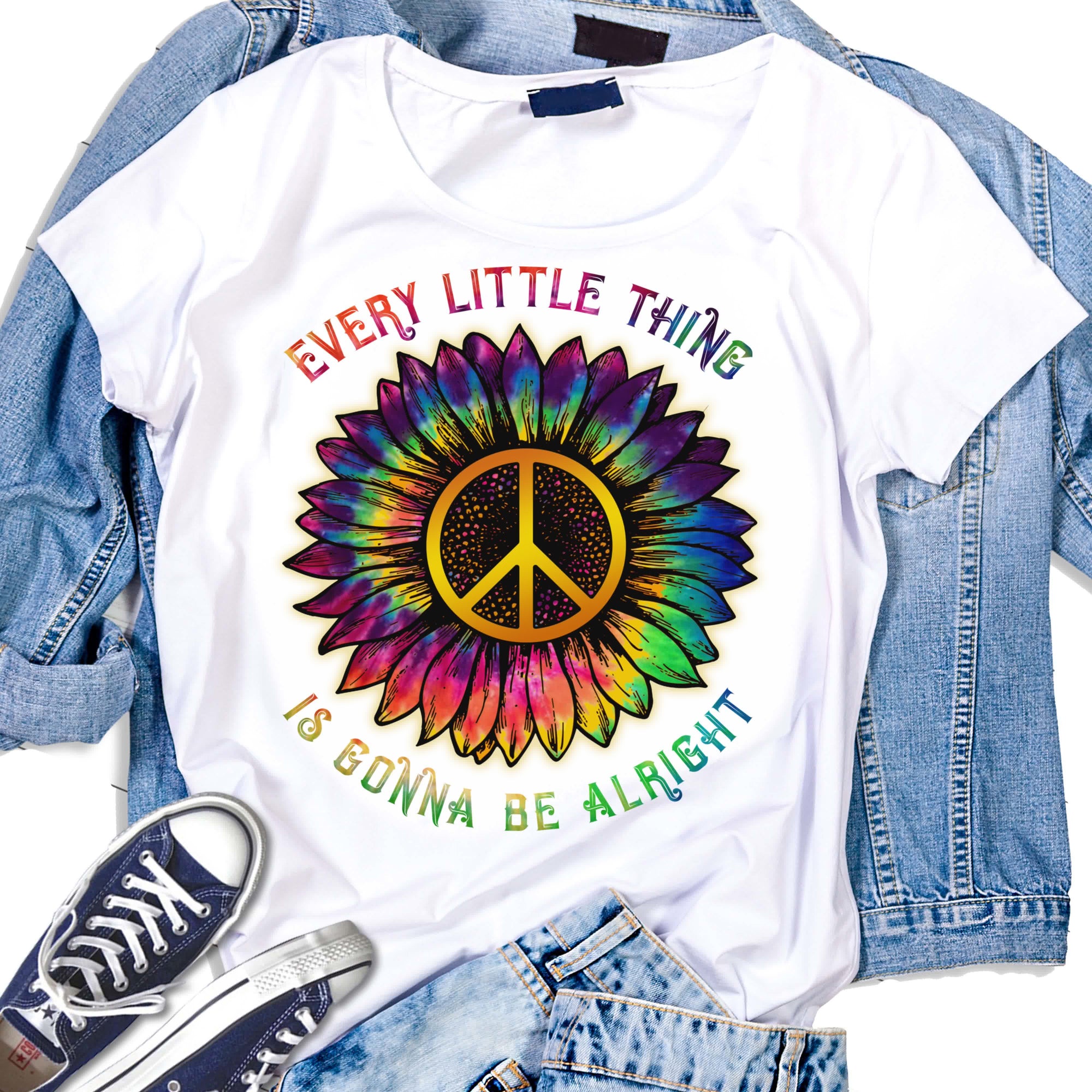 Every Little Thing Is Gonna Be Alright Sunflower Hippie Peace Shirt