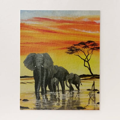 Elephant Sunset Jigsaw Puzzle, Autism Toys For Kids, Adults