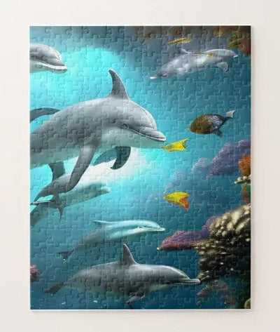 Dolphins Swimming Underwater Jigsaw Puzzle, Autism Toys For Kids, Adults