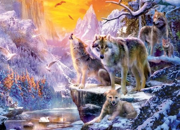 Winter Wolf Family Jigsaw Puzzle, Whimsical Jigsaw Puzzle, Autism Toys For Kids, Adults