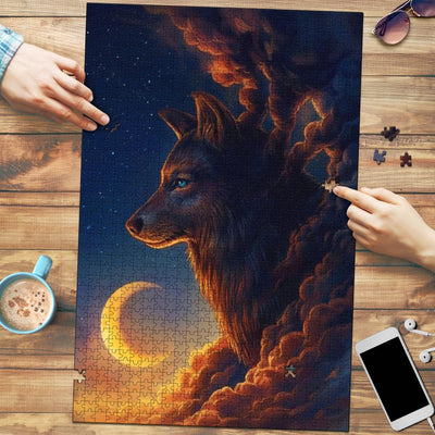 Moonlit Wolf Jigsaw Puzzle, Autism Toys For Kids, Adults, Whimsical Jigsaw Puzzle