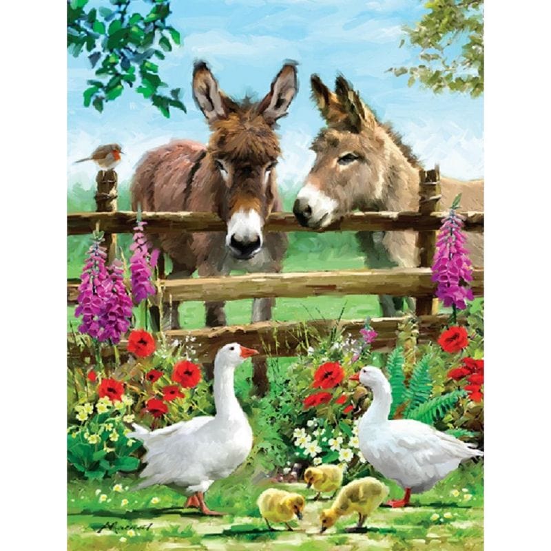 Sunsout Fenceline Donkey Goose Farmer Jigsaw Puzzle, Autism Toys For Kids, Adults