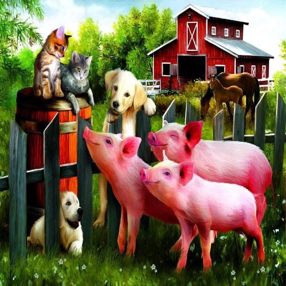 Sunsout Making New Friends Pig Dog Cat Farmer Jigsaw Puzzle, Autism Toys For Kids, Adults, Whimsical Jigsaw Puzzle