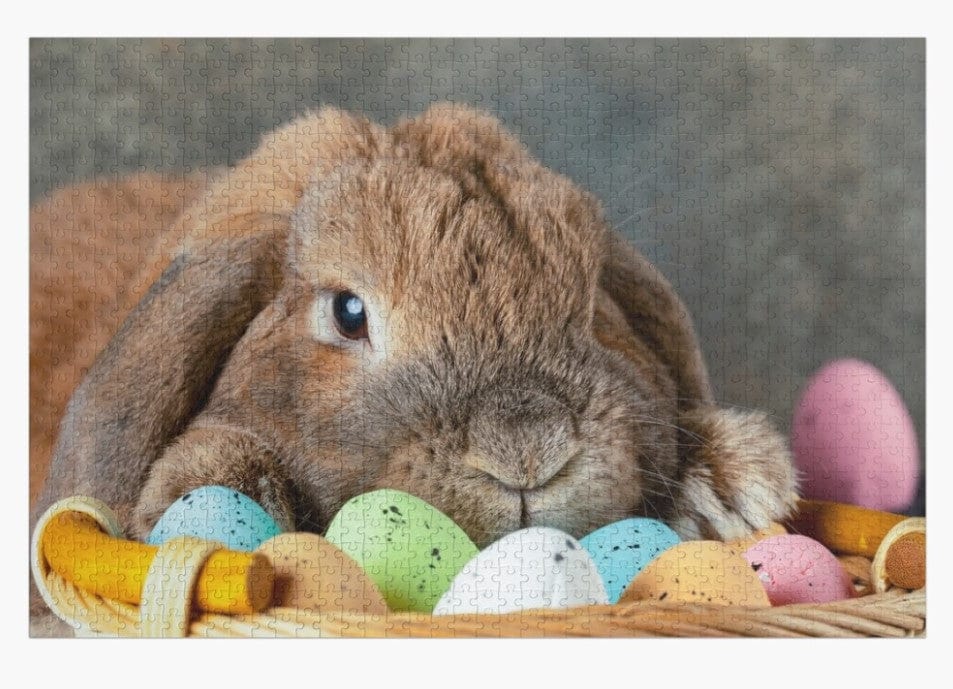 Cute Fluffy Easter Bunny Rabbit With Colourful Eggs Jigsaw Puzzle, Autism Toys For Kids, Adults