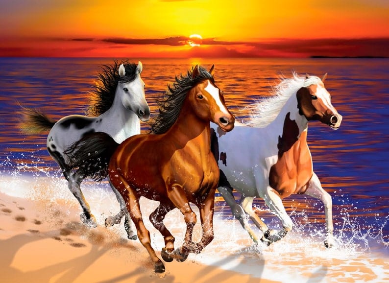 Jigsaw Puzzle Wild Horses On The Beach, Autism Toys For Kids, Adults, Whimsical Jigsaw Puzzle