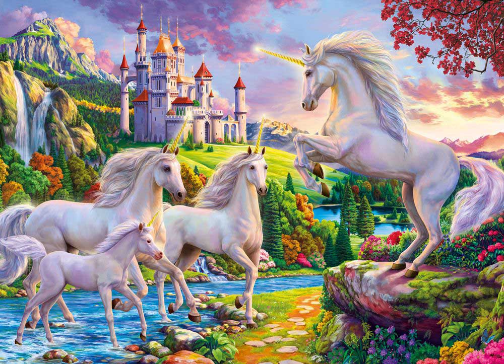 Unicorn Paradise And Castle Jigsaw Puzzle, Whimsical Jigsaw Puzzle, Autism Toys For Kids, Adults