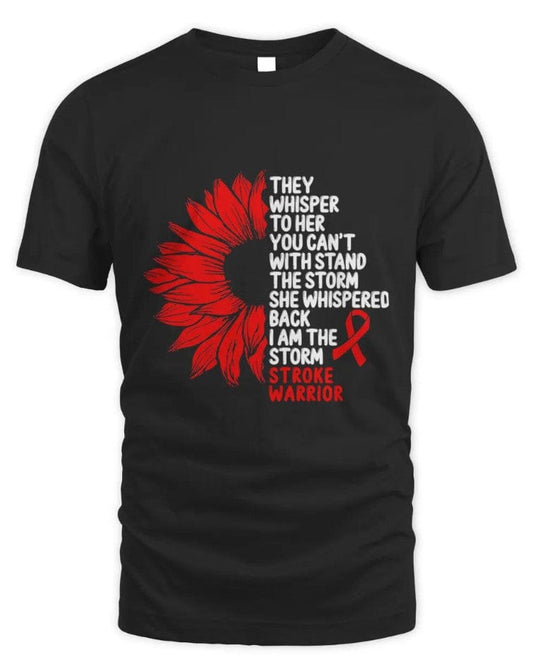 Le susurran que no puedes soportar la tormenta Camiseta con lazo rojo y girasol para concientizar sobre los accidentes cerebrovasculares