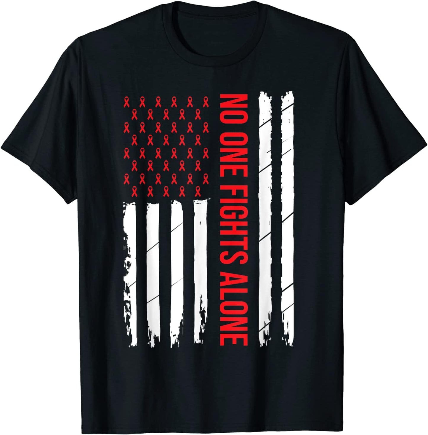 Camiseta con lazo rojo para concienciar sobre los accidentes cerebrovasculares "Nadie lucha solo"